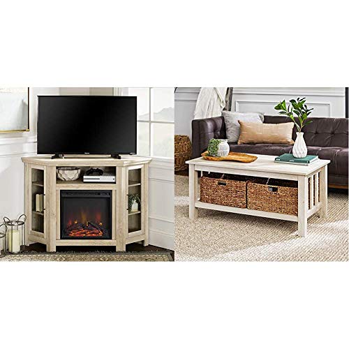 Walker Edison Furniture Company Tall Wood Corner Fireplace Stand for T Walker Edison Furniture Company Tall Wood Corner Fireplace Stand for T