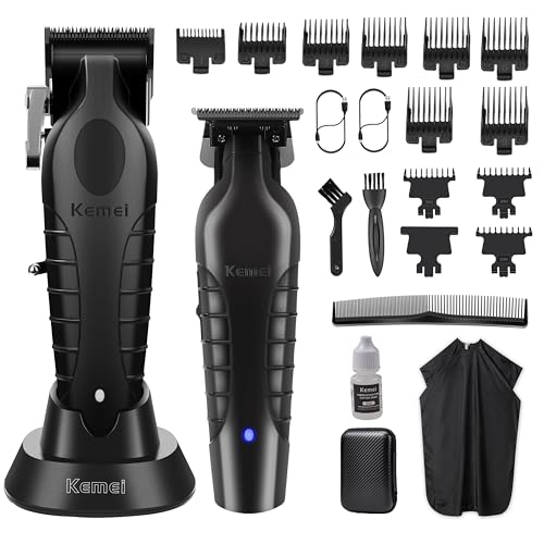 KEMEI Hair Clippers and Trimmers Set Professional, Barber Clipper for Hair Cutting, Rechargeable Electric Trimmers for Men, T-Blade Grooming Kit with 11 Guide Combs for Family