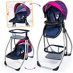 Trona Hamaca Columpio Bayer Design convertible en cuna (63554AA) Trona Trio, 3 en 1, Silla Alta, Asiento, Columpio, Accesorios para muñecos, color azul, rosa con corazones, unicornio