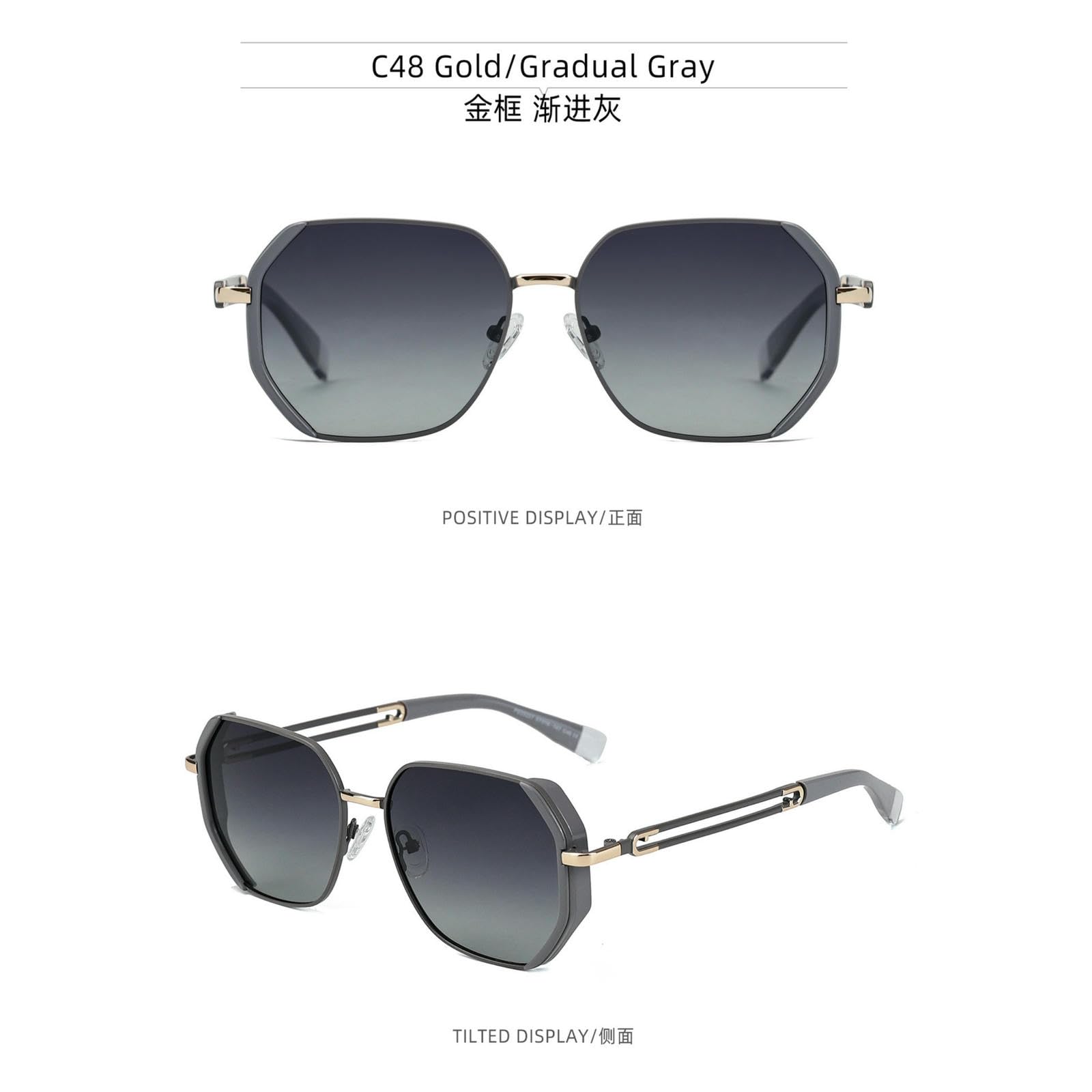 Sonnenbrille Damen Damenmode Gradient Polygonal Geht Aus Strand Straße Schießen Pendeln Sonnenviser-c48 Goldrahmen Progressives Grau