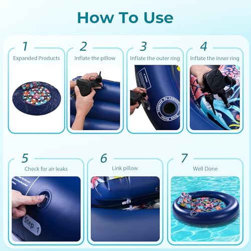 2-Person Pool Floats Adult Heavy Duty, Giant 75"X75" Inflatable Tanning Pool Mats with Cup Holders, Detachable Headrest, Multi-Purpose Water Lounger for Pool Party, Lake, Beach, River, Outdoor - image 6