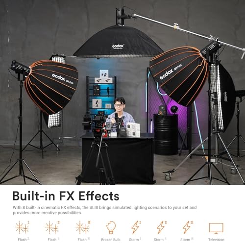 Image of Godox SL150III 160W LED Video Light, 73,600Lux SL150W LED Continuous Light, Studio Bright with Bowens Mount Bluetooth APP Control, 8 FX Effects, Silent Mode for Photography&Filming