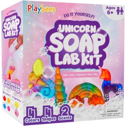Playbees Unicorn Soap Making Kit for Kids - Fun DIY Christmas Gift for Girls & Boys Age 6-12, Creative STEM Science Craft, Holiday Activity, Educational Toy & Stocking Stuffer