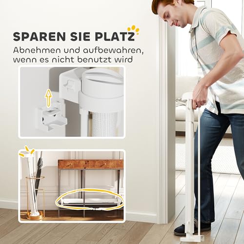 PawHut Treppenschutzgitter Ausziehbar 0-136cm 87 cm Hoch Türschutzgitter Treppenschutzrollo Absperrgitter Treppengitter für Haustiere Türgitter Schutzgitter Geeignet für Treppen Türen Innen & Außen