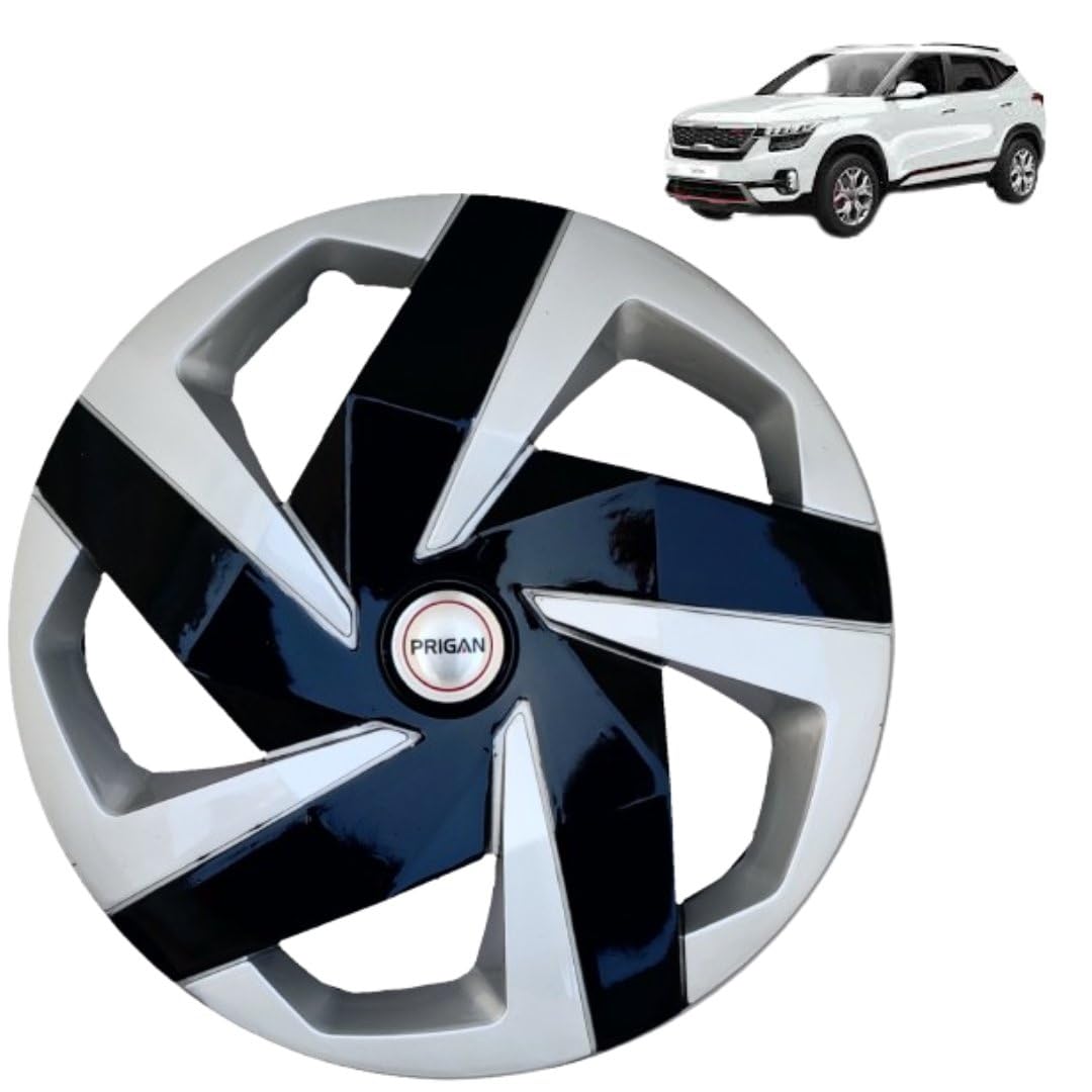 Prigan Wheel Cover for Seltos Silver Black Wheel Cover 16" for Kia Seltos (Set of 4 Pcs) (Press Fitting) Model Name- Magnite DC 16
