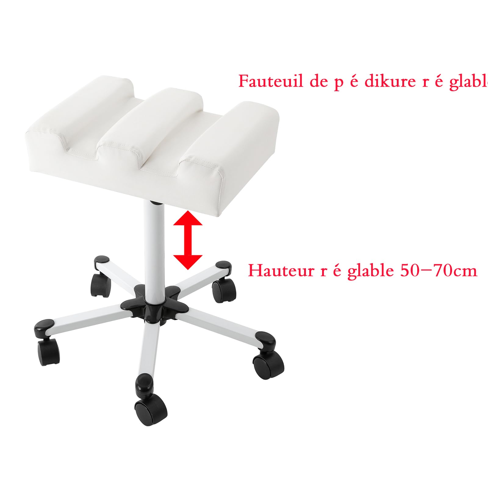 Pediküre-Sessel, verstellbar, Fußstütze, höhenverstellbar 50 – 70 cm, Pediküre-Sessel mit Rädern an beiden Füßen