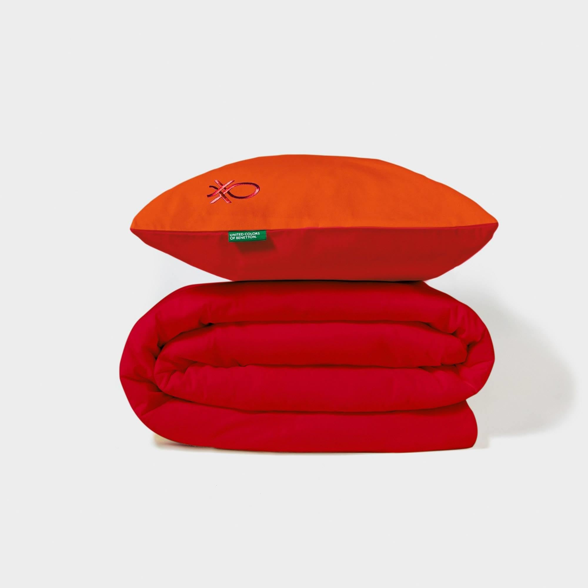 Funda NORDICA Reversible con Botones 200/220CM + SÁBANA Jersey 160/200+30CM + Fundas DE Almohada 2 X 50/70CM Naranja + Rojo Rainbow Benetton