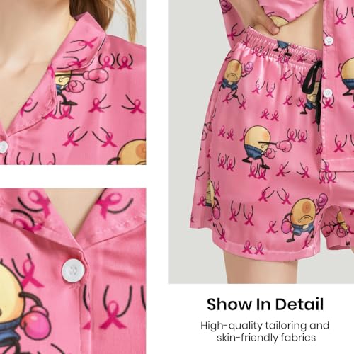 Image of Funny Pajamas for Women Set Print Satin Loungewear Pjs Short Sleeve Button Down Top and Shorts Sets Sleepwear XS-3XL