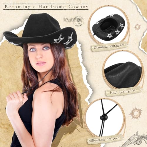 Image of Hercicy 4 Pcs Cowgirl Costume Set Cowboy Hat Sunglasses Bandana Earring Halloween Costume Accessories for Women Cosplay Party