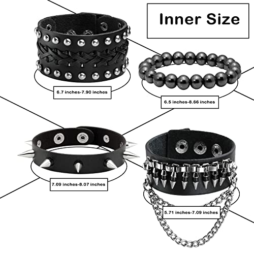 Eigso Punk Leather Studded Bracelets For Men Women Vintage Hematite Cuff Wristbands For Man Women #TOP1
