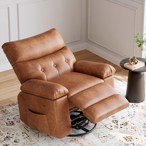 GarveeHome Oversized Rocker Swivel Recliner Chair - PU Leather Extra Wide Manual Recliner for Adults