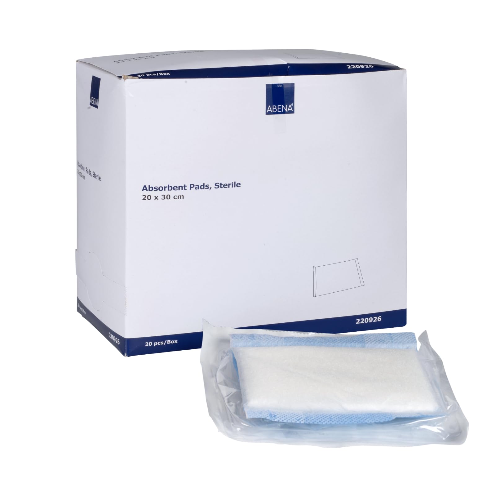 ABENA Absorbent Pads, 20 Pack, 20x30cm Wound Dressings, Sterile, Soft Absorbent Gauze for Wound Dressing, Liquid Repellent Dressing