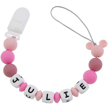 Customized Silicone Pacifier Clip, Pacifier Holder Sets for Boys and Girls, Personalized Adorable Mouse Pacifier Clips Fits for Most Pacifier, Baby Teethers, Baby Shower and Baby Gift Pink