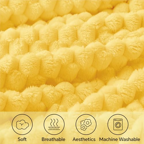 Image of BEDELITE Light Yellow Throw Blanket for Couch, Soft Cozy Gifts for Women | 3D Jacquard Decorative Fleece Blanket, Super Soft Plush Throws, Cute Birthday Gift for Women, Suitable for All Seasons, 50*60