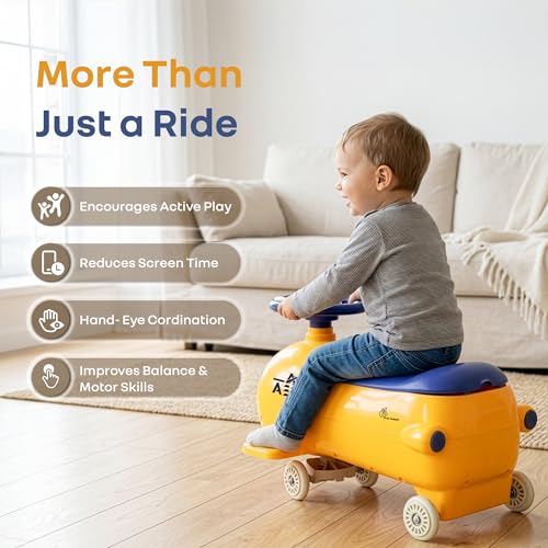 Image of R for Rabbit Iya Iya Aero Ace Swing Car for Kids, 2 in 1 Baby Ride On & Magic Toy Panda Car, ABEC7 Bearing Smooth Wheels with Storage Seat, Ideal for 2+ Years Boys & Girls, Upto 50 Kgs (Orange Blue)