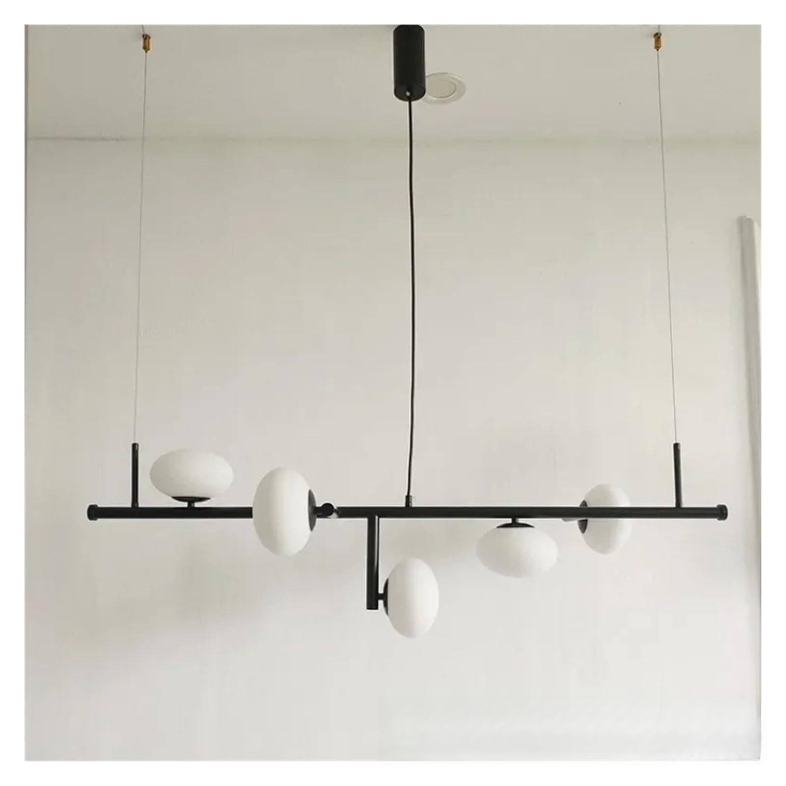 Nowoczesny liniowy wiszący żyrandol LED z matową szklaną kulą, idealny na wyspę kuchenną, sypialnię, jadalnię lub salon (150 cm, kolor czarny, neutralny).