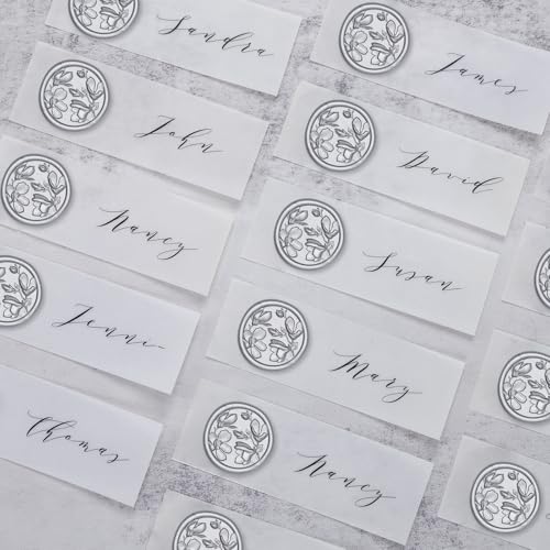 UNIQOOO Wax Seal Stickers - 3D Magnolia Wedding Invitation Envelope Botanical Seal Stickers, 50 Pcs Self- Adhesive Silver Stickers, Perfect for Invitation, Christmas, Gift Wrapping, Party
