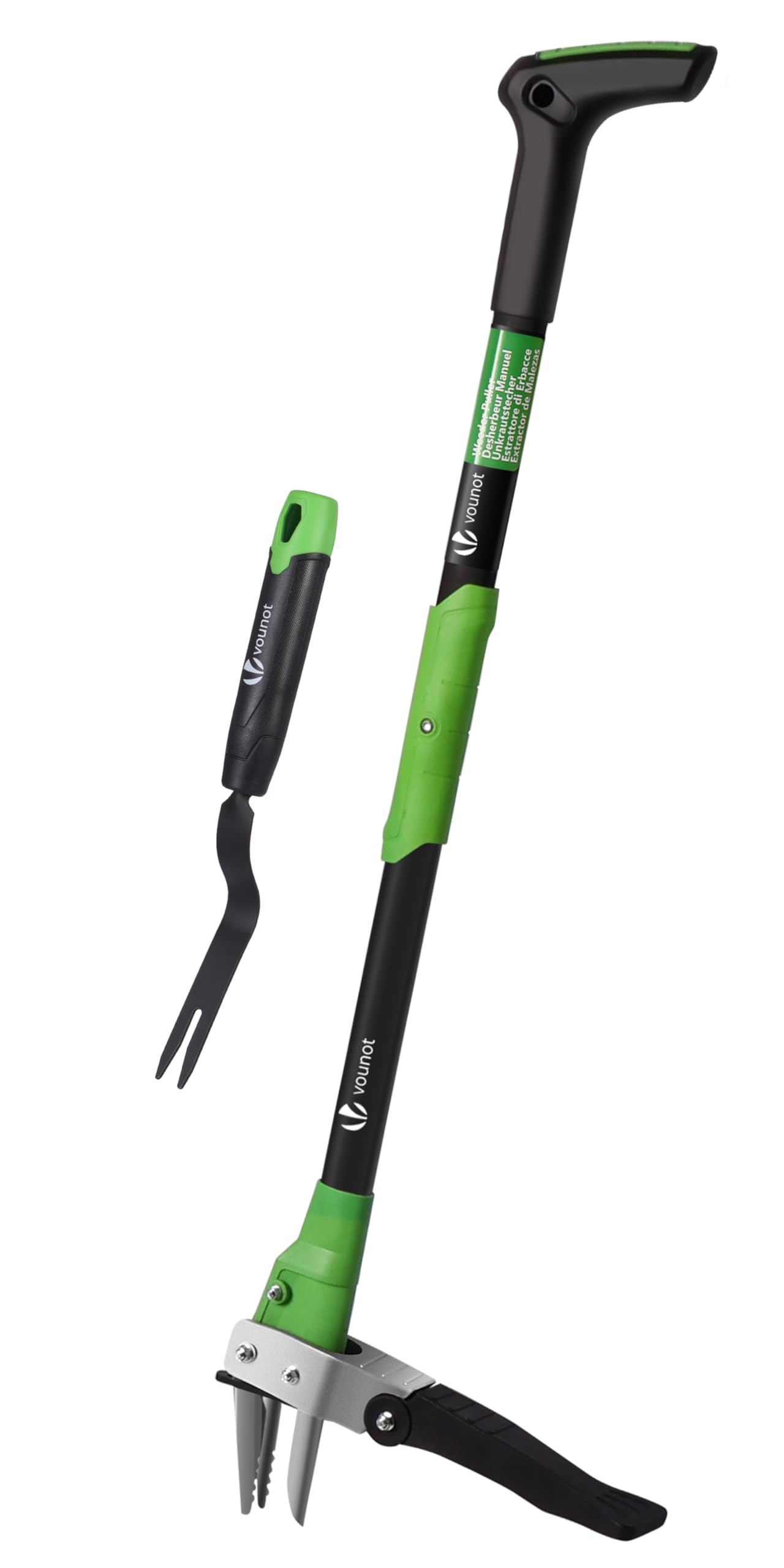 vounot® Désherbeur Manuel Longueur 100cm en Acier Inoxydable avec Fourchette à Main Extracteur de Mauvaises Herbes Outil de Désherbage Solide Longue Manche Idéal pour Jardin Pelouse