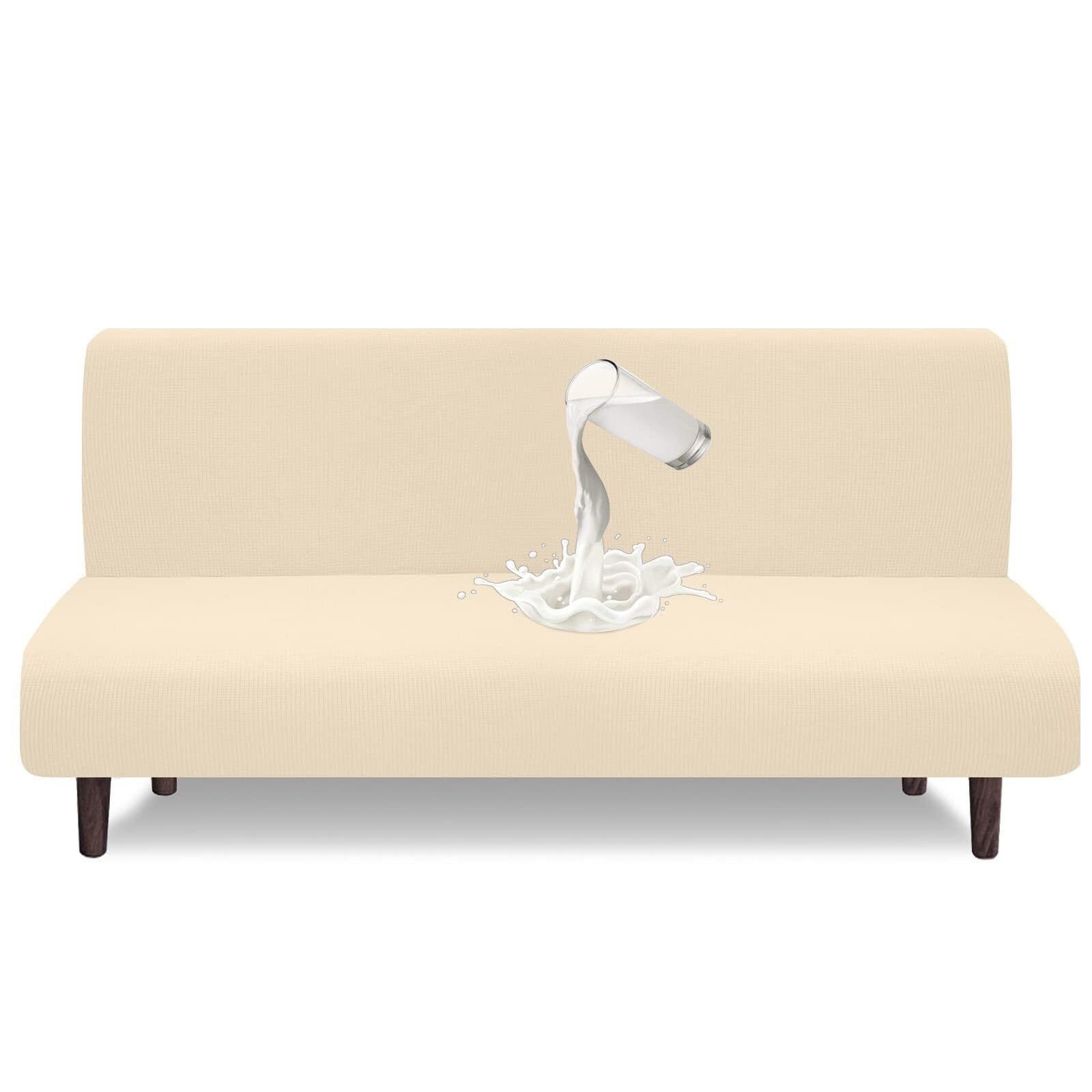 BUAOGDVG High Elastic Futon Waterproof Cover for Non-slip Armrestless Folding Sofa Bed(Beige)