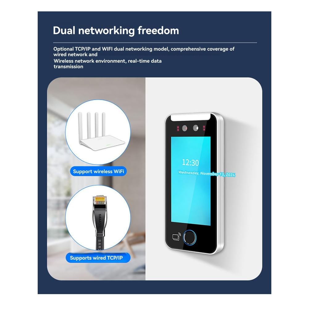 Dispositivo Biométrico Inteligente de Control de Asistencia por Huella Dactilar, 5000 Usuarios, Pantalla Táctil de 5 Pulgadas, Cámara de 2 MP, A