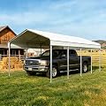 FILLOSLOV 10x20 FT Heavy Duty Extra Large Metal Carport with Vertical Roof Design - All Weather Protection Galvanized Steel Shelter for 2 Car, Dual Vehicle, RV and Boat Storage (White)