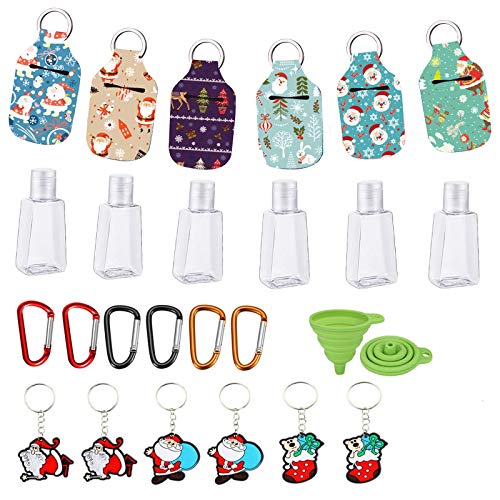 Travel Bottles Keychain Holder 1oz Portable Empty Christmas Squeeze Bottles with Pendant Flip Plastic Refillable Containers for Hand Sanitizer Conditioner Body Wash Liquid (B)