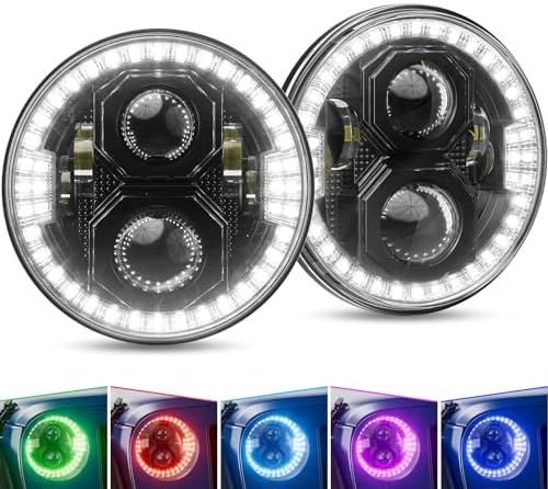 SUPAREE Jeep LED Headlights, 2024 Newest DOT Approved 7 Inch Round LED Headlight with RGBW Halo DRL and Hi/Lo Beam, 1000% Brighter for 1997-2018 Jeep Wrangler JK JKU LJ CJ TJ