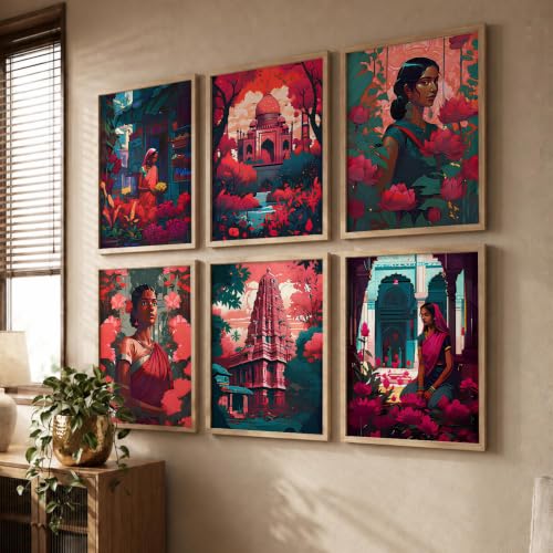 Image of kotart Premium Digital Traditional Art Paintings with Frame for Home Decoration - Painting for Living Room Bedroom Office Room Decor - Painting for Wall Decoration - Pack of 6 (Art 7, 13x17 inch)