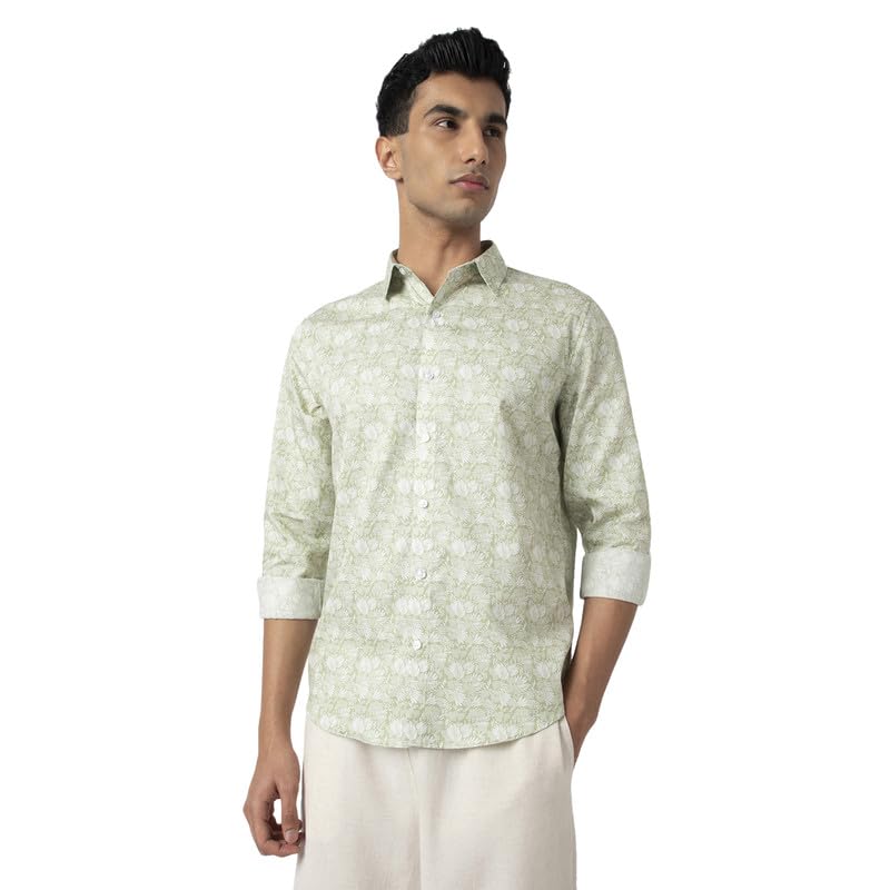 Image of MARK & ALBERT Men's Printed Full Sleeves Regular Fit Shirt Blue | 100% Cotton Stretchable Fabric