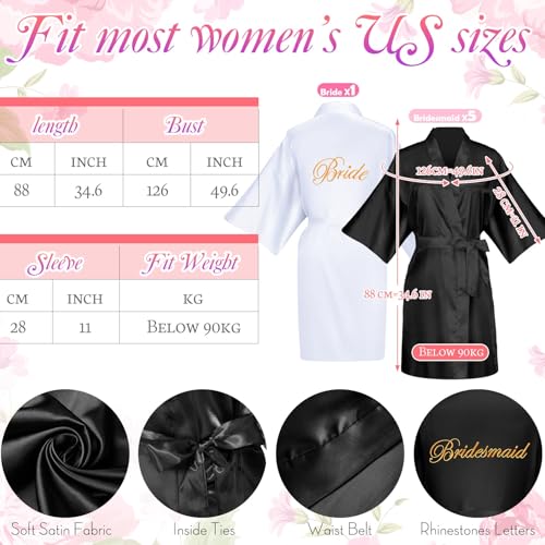 Bonuci 24 Pcs Bride Bridesmaid Robes Set of 6 Bridal Silk Satin Robes for Wedding Bachelorette Party Bridal Shower Gifts2
