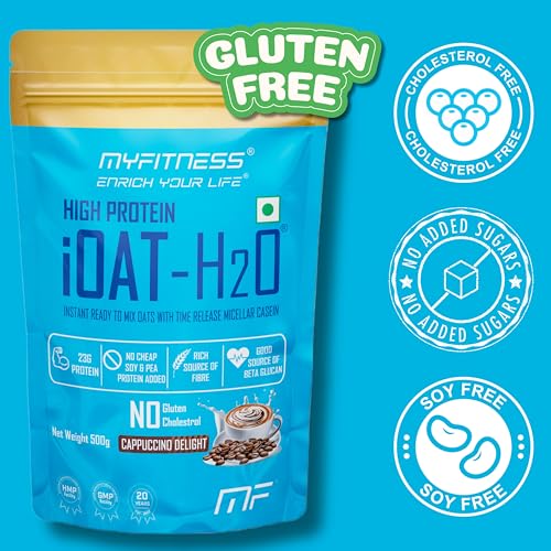 Image of Myfitness High Protein iOat H2O | Added Micellar Casein Protein | Instant Ready To Mix Beta Glucan Rich Flavoured Oats Powder | High Protein Oats Breakfast Cereals (500g (Pack Of 1), Kesar Pista Kulfi)