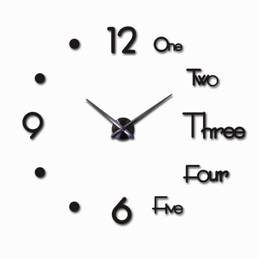 Horloge Murale 3D DIY Horloge Salon Design Moderne Miroir Acrylique Noir 80-120cm