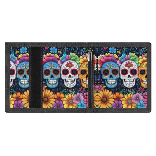 Day of The Dead Skull Flower Trifold Wallet Slim Credit Card Holder Minimalist Front Pocket Money Clip for Women Men4