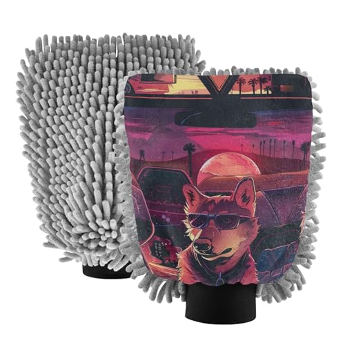 Due cani che guidano un guanto in microfibra per auto guanto da lavaggio antigraffio per auto guanto per pulizia auto