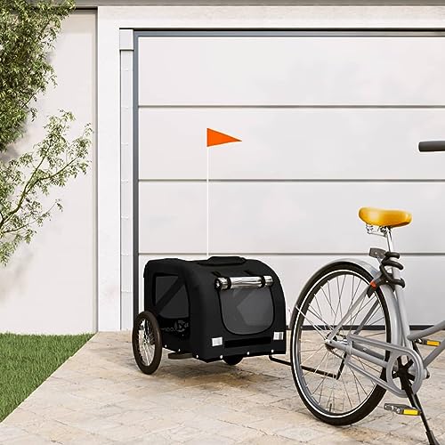 vidaXL Fahrradanhänger für Hunde, Hundeanhänger mit Reflektoren Flagge, Hundetransporter Maximale Belastbarkeit 45kg, Schwarz Oxford-Gewebe Eisen