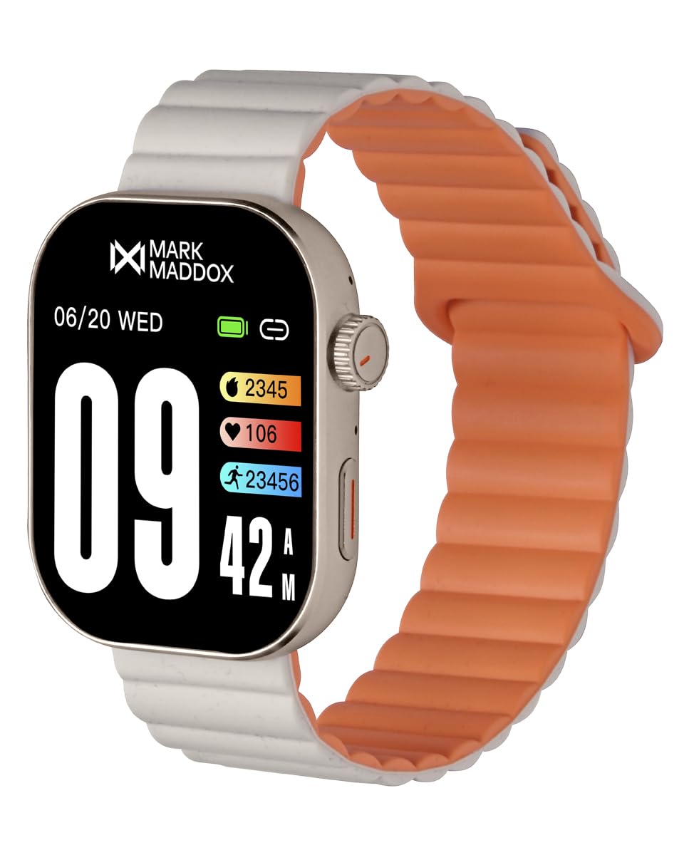 Mark Maddox Smart HS2007-10 – Smartwatch Unisex Blanco y Naranja, Correa de Goma, Carcasa Plateada, Llamadas Desde el Reloj, GPS en App, Control Estrés y Frecuencia Cardíaca, Colección Smart Now