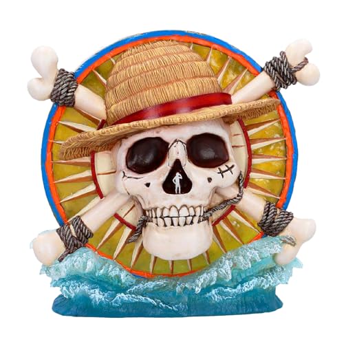 Nemesis Now One Piece Luffy Jolly Roger Lampe LED – Sous licence officielle peinte à la main USB-C Chapeau de paille Pirates Lampe de bureau en résine avec inverse de carte, 20,2 cm