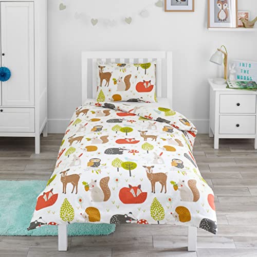 Bloomsbury Mill - Waldtiere - Bettwäscheset für Kinder - Bettbezug 135cm x 200cm und Kissenbezug für Einzelbett