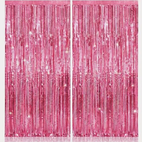Image of KatchOn, Pink Fringe Backdrop - Large, Pack of 2 | Pink Streamers for Birthday Decorations | Valentines Decor, Galentines Day Decorations, Baby Shower, Gender Reveal, Bachelorette Party Decoration