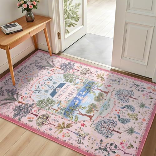 Tapete Decorativo Vasofe 3x5 Rosa Bajo Pile miniatura 4