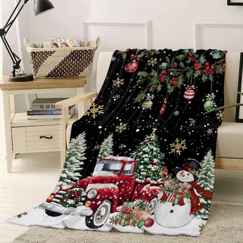 Cocahepty ブランケット 掛け毛布 フランネル 厚手 保温 柔らかい肌触り 暖かい ふわふわ 冷え対策 125x200cm 軽量 春秋冬用 おしゃれ 膝掛け 静電気防止 毛抜けない 抗菌 クリスマス 雪だるま ブラック