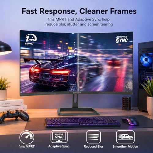 Image of Deco Gear 34 Inch Curved Gaming Monitor, 180Hz UWQHD 3440x1440 21:9 VA Display, 1ms MPRT, Adaptive Sync, 1500R, HDR Ready, 100% sRGB, Dual HDMI, DisplayPort 1.4, VESA Mount, Office & Workspace Setup