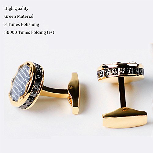 Fontee® 1 paar hoogwaardige Franse overhemd manchetknopen blauwe koolstofvezel epoxy manchetknopen voor mannen klassieke manchetknopen met geschenkdoos (verguld) - Image 4