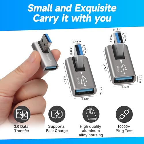Image of Angle USB 3.0 Adapter 10 Pack, Multiple Angles(UP /Down /Left /Right /Straight),USB A Male to Female Connector Converter USB L Shape Extender, Support Charge & Data Sync for PC, Laptop, Mouse, Keyboard
