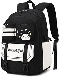 Mochila para Mulheres e Estudantes, Resistente à Água com Estampa de Gato Fofa, Cabe Notebook de 15,6 Polegadas, da Série Jovem e Alegre