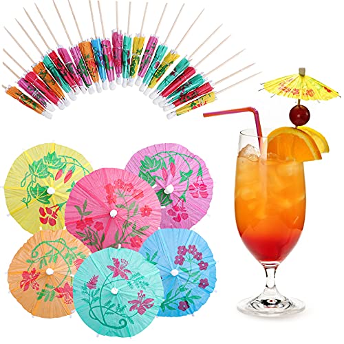 300 Stück mehrfarbige Cocktailspieße mit Regenschirm, 10.2 cm, sortierte hawaiianische tropische Sonnenschirme, Cocktailspieße, handgefertigte Obst-Zahnstocher für Cupcakes, Dekoration, Partyzubehör Cover