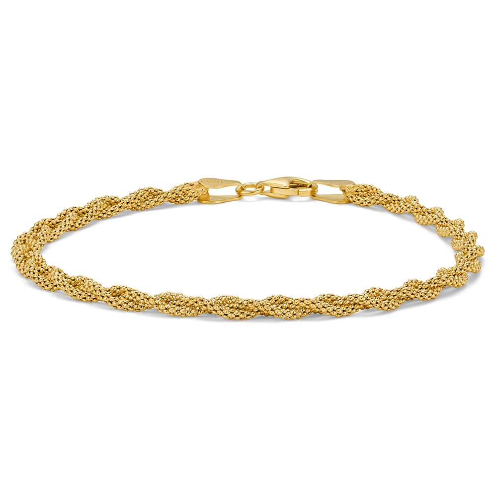 OROVI Geflochtenes Armband Damen Gold, 18 Karat vergoldetes 925 Sterlingsilber, Elegantes Design, 19 cm Länge, mit sicherem Karabinerverschluss, Made in Italy, Geliefert in Schmuckschachtel