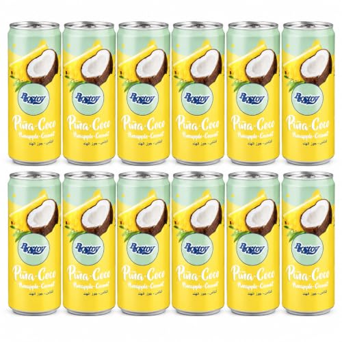 Pack Néctar Rostoy - Variedad de Frutas Tropicales - 12 Latas de 330ml - Sabor Intenso y Natura- [Piña-Coco]