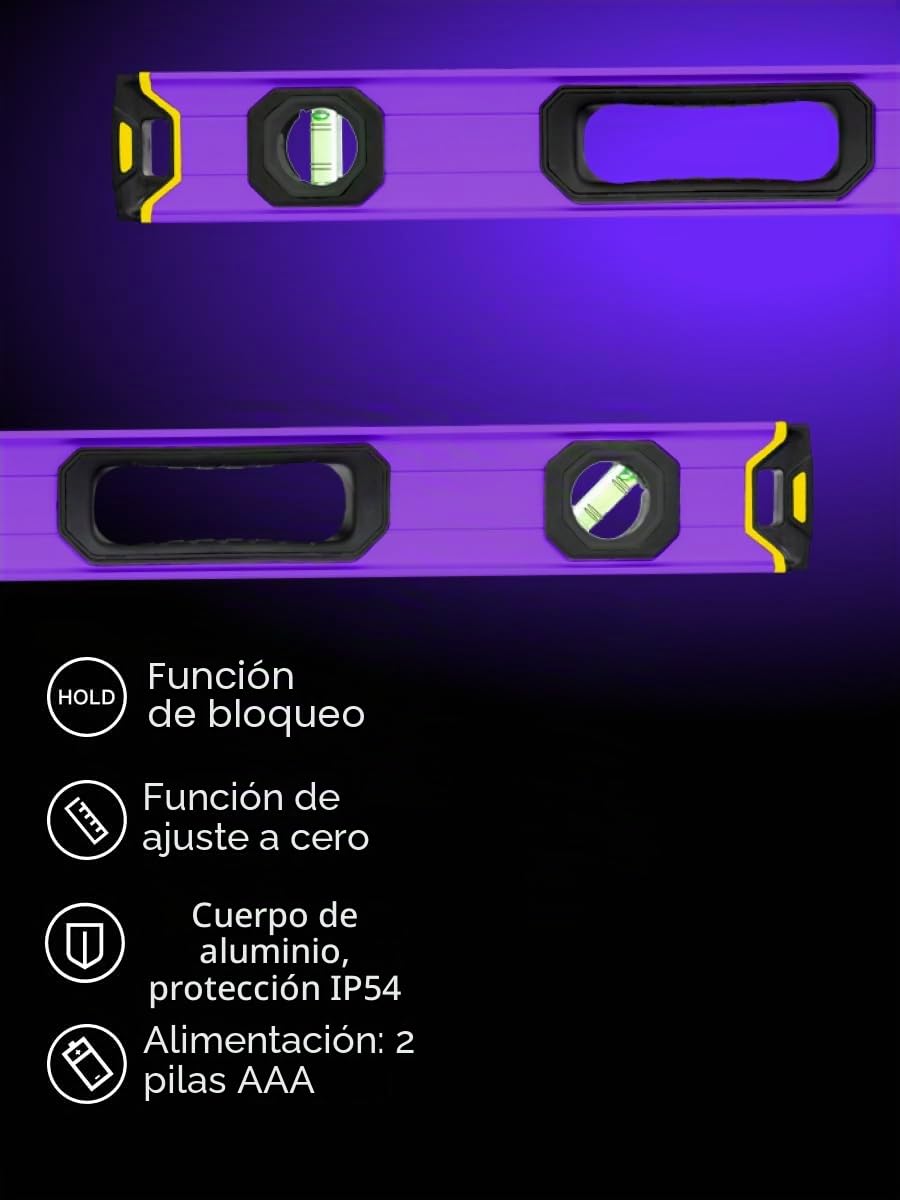 Verk LL100 Inclinómetro Digital 0–360° 100 cm con 3 Niveles | Angle Finder Goniómetro con Base Magnética Indicador Sonoro Botón Hold IP54 Impermeable para Carpintería Bricolaje