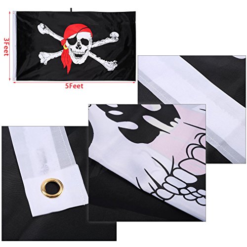 Hestya 2 Stück Jolly Roger Piraten Flagge Schädel Flagge für Piraten Party, Geburtstagsgeschenk, Piraten Tag, Halloween Dekoration, 3 x 5 Fuß - Image 7